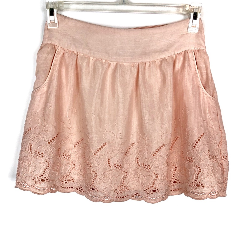Stooshy peach embroidered mini skirt Size M